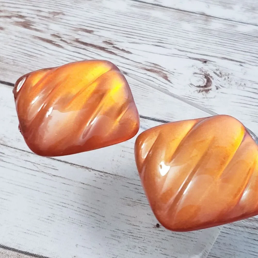 Vintage Clip On Earrings - Large Statement Earrings Orangey Amber Tone